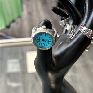 Silver and Blue Watch Ring